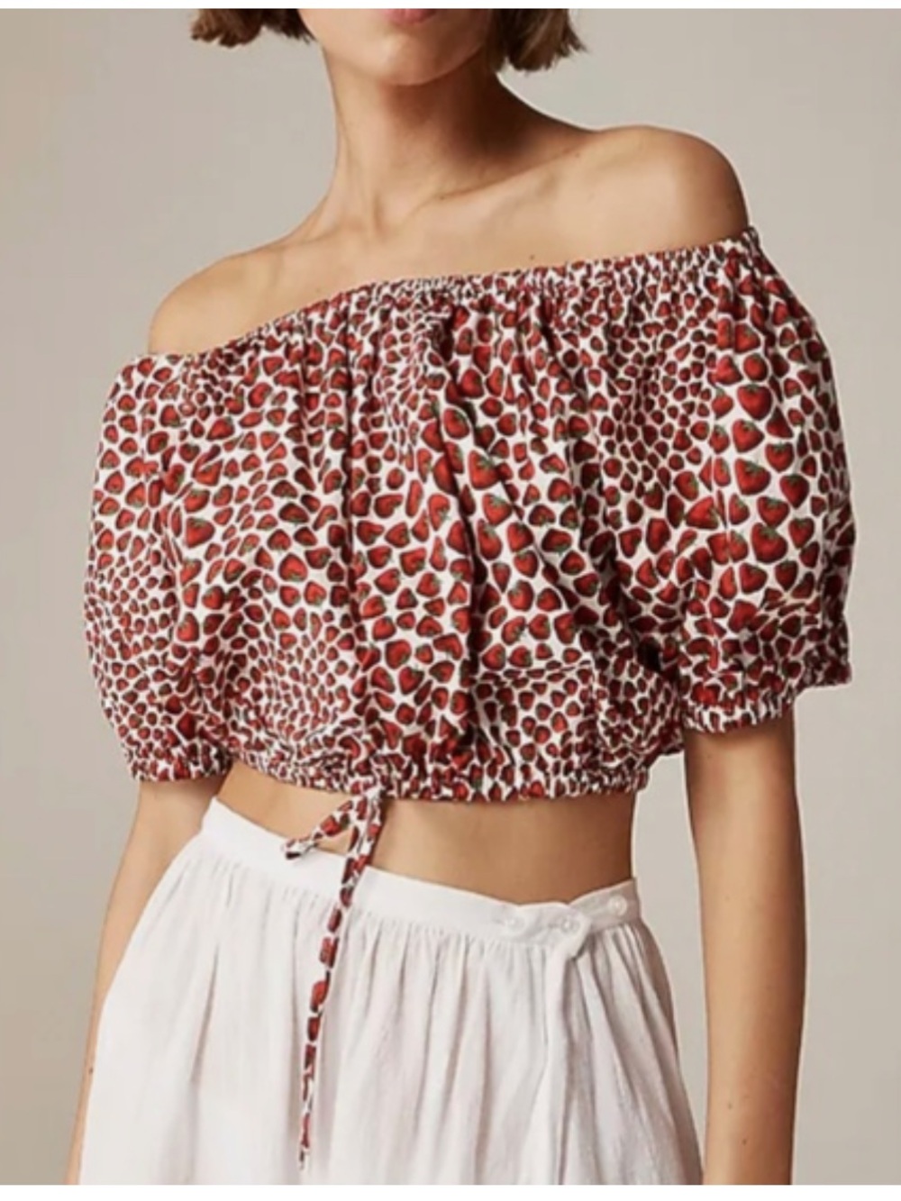 NWT J. Crew Cinched Waist Cropped Top in Strawberry Swirl Cotton Poplin